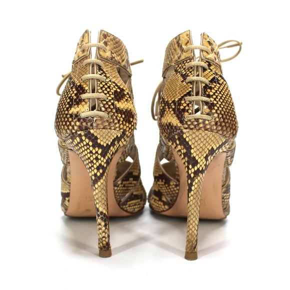 Gianvito Rossi Python Sandals Cut Out Leather Lace Tie Ankle Stiletto Heel 37 - Picture 6 of 8